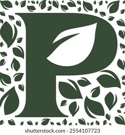 Letter P among the green leaves 