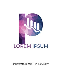 Letter P with arrow initial name business logo design. Growth creative symbol concept. Increase, bank profit, grow up arrow abstract business logo. Stock finance market, progress line, graph chart ico