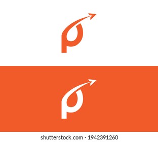  letra P con un vector de diseño de logotipo de flecha