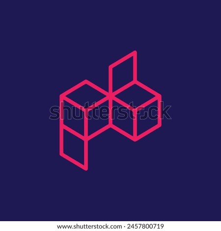letter p and letter b look like opening box in isometric style. Abstract letters p and b in outline view.