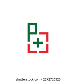 letter p b simple plus medical hospital health care vector