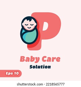 Letter P and baby care creative vector logo design