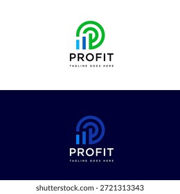 Letra P design do logotipo do gráfico de barras. Ilustração do vetor do logotipo do crescimento financeiro simples.