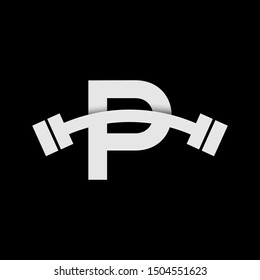 letter p with barbell icon vector logo template