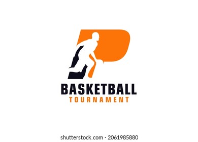 Letter P with Basketball Logo Design. Vector Design Template Elements for Sport Team or Corporate.