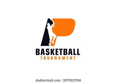 Letter P with Basketball Logo Design. Vector Design Template Elements for Sport Team or Corporate.