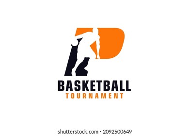 Letter P with Basketball Logo Design. Vector Design Template Elements for Sport Team or Corporate.