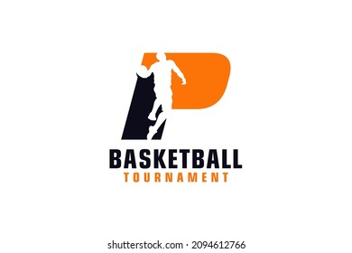 Letter P with Basketball Logo Design. Vector Design Template Elements for Sport Team or Corporate.