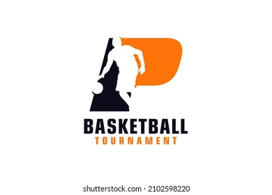 Letter P with Basketball Logo Design. Vector Design Template Elements for Sport Team or Corporate.