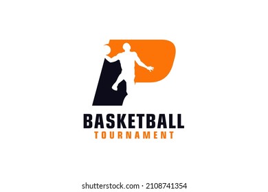 Letter P with Basketball Logo Design. Vector Design Template Elements for Sport Team or Corporate.