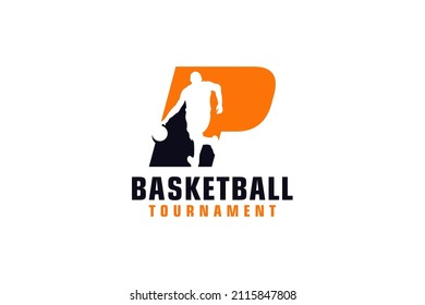 Letter P with Basketball Logo Design. Vector Design Template Elements for Sport Team or Corporate.