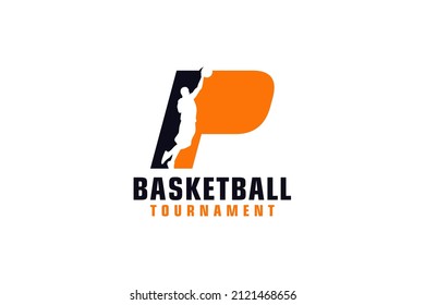 Letter P with Basketball Logo Design. Vector Design Template Elements for Sport Team or Corporate.