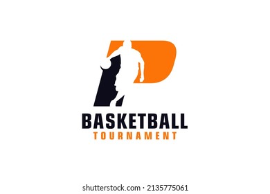 Letter P with Basketball Logo Design. Vector Design Template Elements for Sport Team or Corporate.