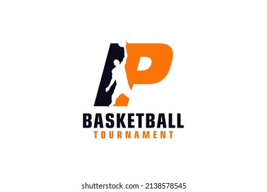 Letter P with Basketball Logo Design. Vector Design Template Elements for Sport Team or Corporate.