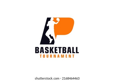 Letter P with Basketball Logo Design. Vector Design Template Elements for Sport Team or Corporate.