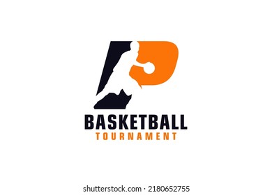 Letter P with Basketball Logo Design. Vector Design Template Elements for Sport Team or Corporate.