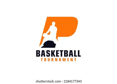 Letter P with Basketball Logo Design. Vector Design Template Elements for Sport Team or Corporate.