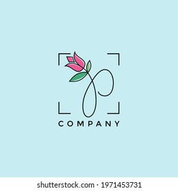 Letter P Beautiful Flower Logo Design Vector Graphic Illustration