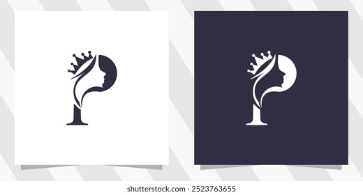 letter p with beauty face logo design vector