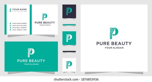 Letter P Beauty Woman Logo. And Business Card Template