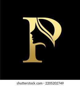 Letter P Beauty Women Face Logo Design