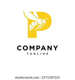 Letter P Bee Logo Icon Vector