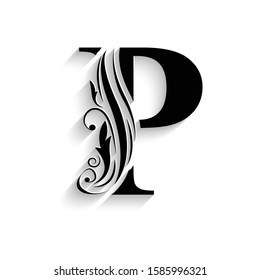 Letter P Black Flower Alphabet Beautiful Stock Vector (Royalty Free ...