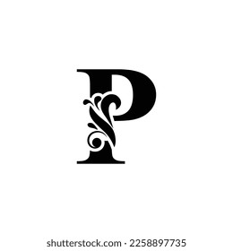 letter P black . flower  letters. Vintage ornament initial Alphabet. Logo vector 
