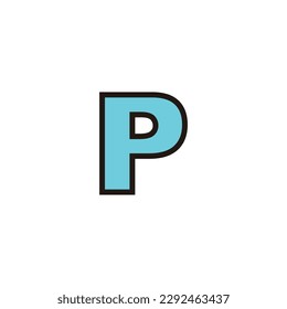 Letter P blue, line geometric symbol simple logo vector