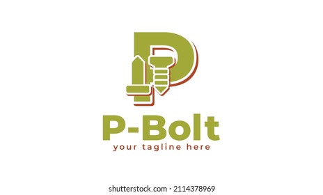 Diseño del logotipo de la letra P y del perno. vector