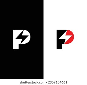 Letter P Bolt Logo Design. Black and White Logo. Usable for Business Logos. Flat Vector Logo Design Template