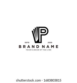 letter P and book logo design vector template