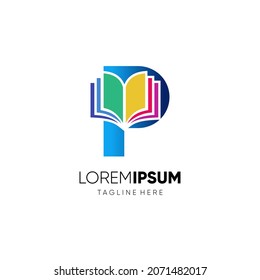 Letter P Book Logo Design Vector Icon Graphic Illustration Emblem Background Template