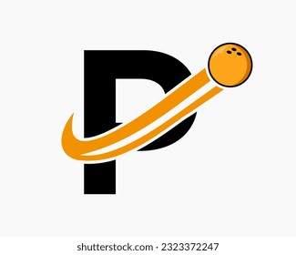 Letter P Bowling Logo. Bowling Ball Symbol With Moving Ball Icon
