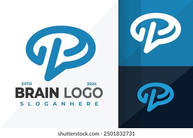Letter P Brain Logo design vector symbol icon illustration