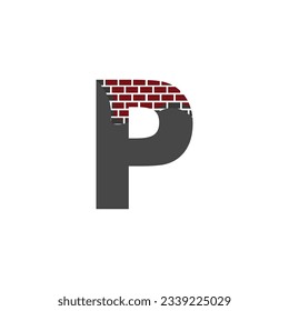 Buchstabe P mit Logo von Brick Wall, Vektordesign-Baufirma, Creative Initial Letter und Wand-Logo-Vorlage