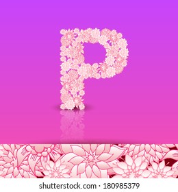 The letter P. Bright floral element of colorful alphabet. Summer floral ABC element in vector.