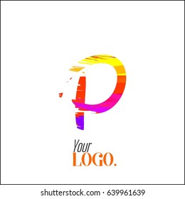 Letter P brush colorful, rainbow alphabet branding concept. Font style, vector design template elements for your application or company.