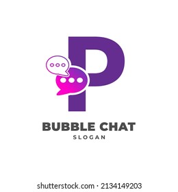 letter P with bubble chat decoration vector logo design