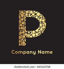 Letter P Bubbles Vector. Gold Bubble Design Vector Illustration. Letter vector design template elements for your application or corporate identity.