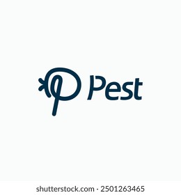 Letter P with bug logo. Minimal P monogram pest logo vector illustration