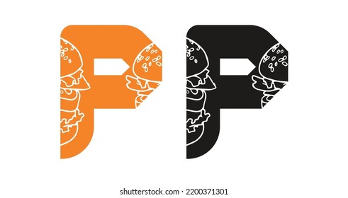 Plantilla de símbolo del icono del vector del logotipo del cargador P. Vector con logotipo de hamburguesa. Logotipo