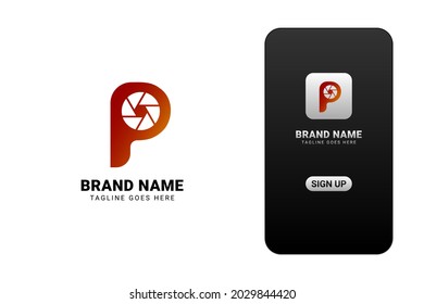 lettre P avec fermeture de caméra propre et logo professionnel image vectorielle