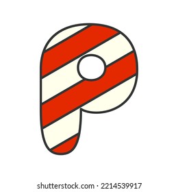 Letter P Candy Cane, vector illustration