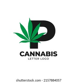 letter P with cannabis leaf vector logo design element