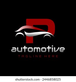 Letter P Car Automotive Logo Design Vector