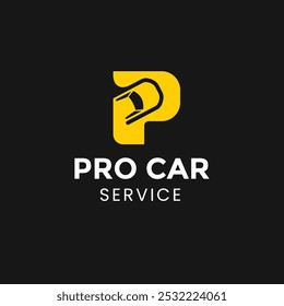 Letter P with car vector logo design. Fonts for automotive, vechile, logo, transportation, monogram and race. Alphabet label symbol for branding and identity.