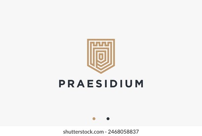 letter p with castle logo design vector silhouette illustration