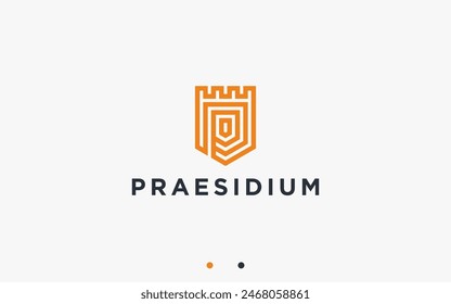 letter p with castle logo design vector silhouette illustration