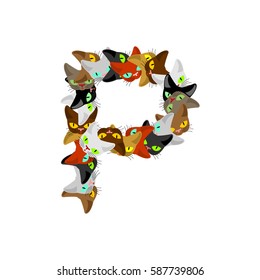letter P Cat font. Pet alphabet symbol. home animal ABC sign